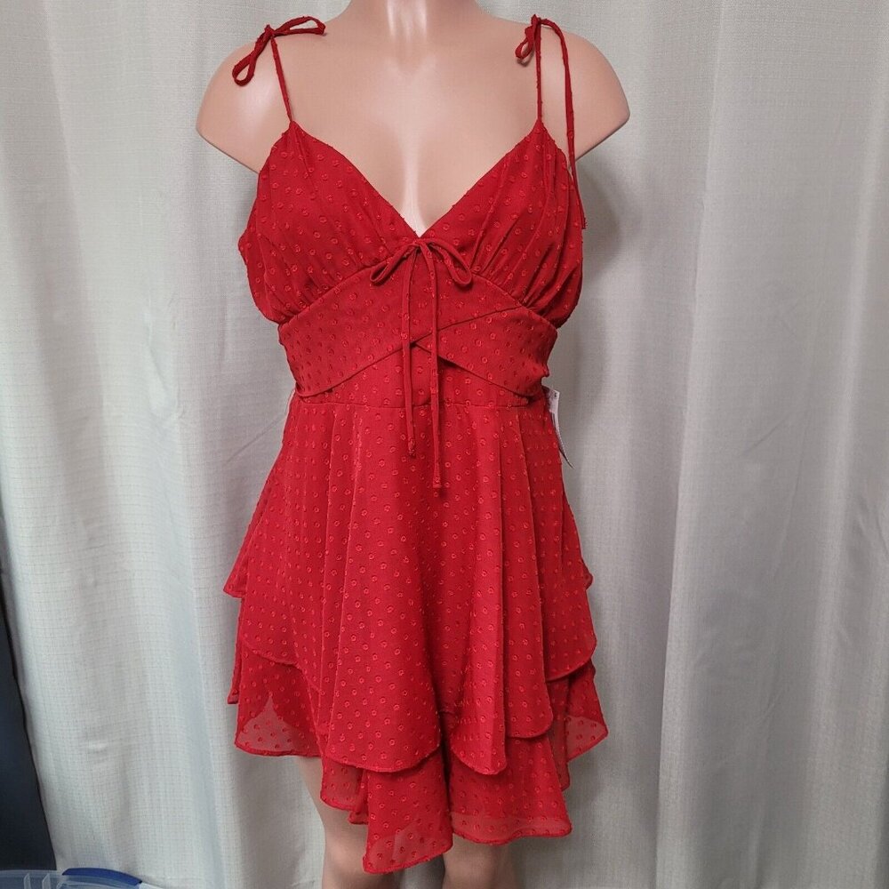 B. Darlin Clip Dot Double Hem A-Line Mini Dress Junior's Size 15 / 16 Cherry NWT